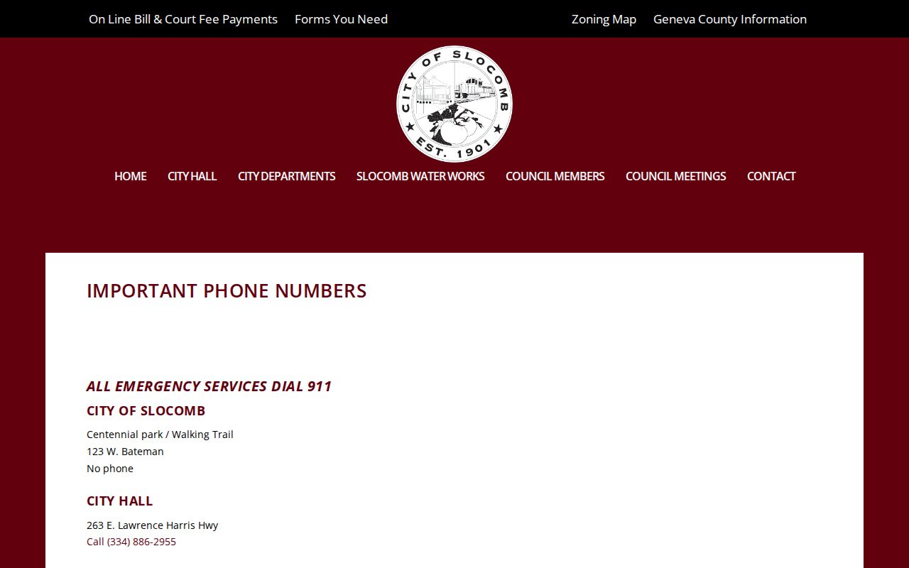 Slocomb warrant records conflicting municipal court phone listing